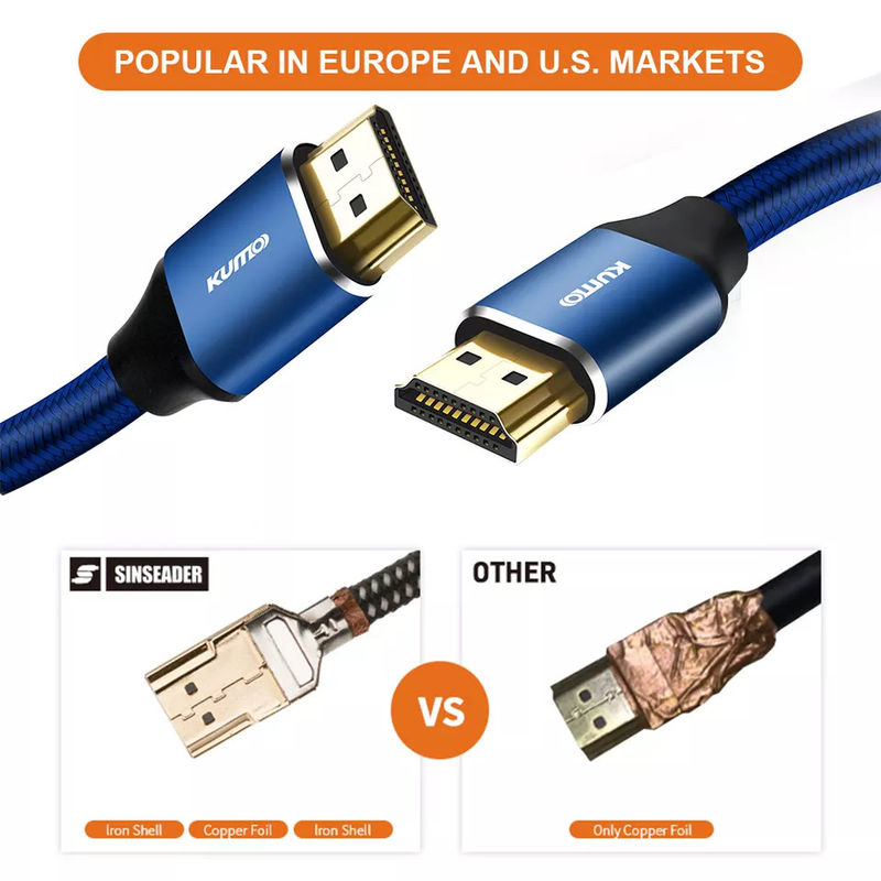 HDR TDR Testi 48gbps Altın Kaplama 4k HDMI Kablosu 120Hz Ethernet 3D 4K HDTV'yi destekler
