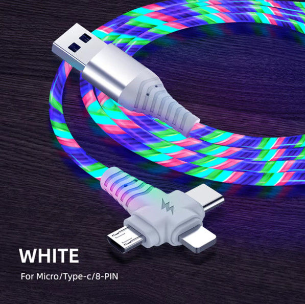 3in1 Flow Luminous Lighting Samsung için USB kablosu 3in1 2in1 LED Micro USB Tipi C 8Pin şarj cihazı iPhone için kablo Huawei Xiaomi