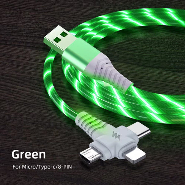 3in1 Flow Luminous Lighting Samsung için USB kablosu 3in1 2in1 LED Micro USB Tipi C 8Pin şarj cihazı iPhone için kablo Huawei Xiaomi