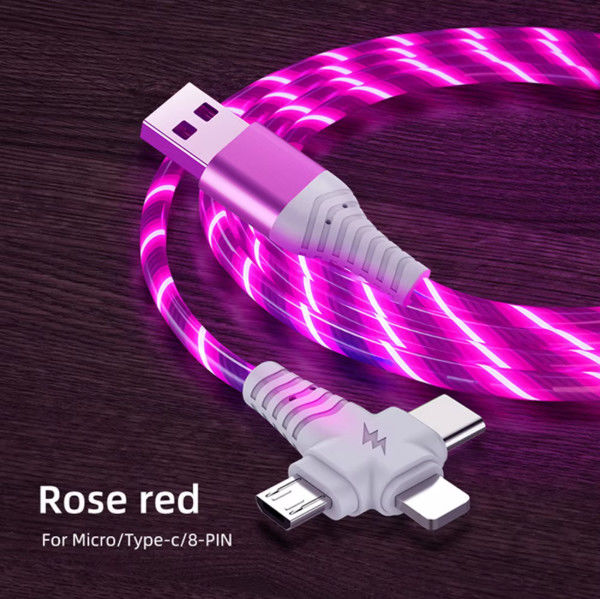 3in1 Flow Luminous Lighting Samsung için USB kablosu 3in1 2in1 LED Micro USB Tipi C 8Pin şarj cihazı iPhone için kablo Huawei Xiaomi