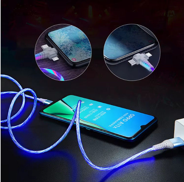 3in1 Flow Luminous Lighting Samsung için USB kablosu 3in1 2in1 LED Micro USB Tipi C 8Pin şarj cihazı iPhone için kablo Huawei Xiaomi