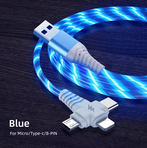 3in1 Flow Luminous Lighting Samsung için USB kablosu 3in1 2in1 LED Micro USB Tipi C 8Pin şarj cihazı iPhone için kablo Huawei Xiaomi