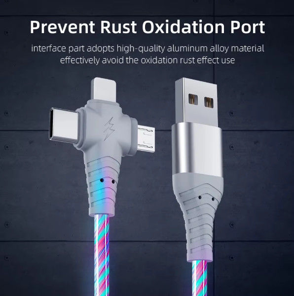 3in1 Flow Luminous Lighting Samsung için USB kablosu 3in1 2in1 LED Micro USB Tipi C 8Pin şarj cihazı iPhone için kablo Huawei Xiaomi